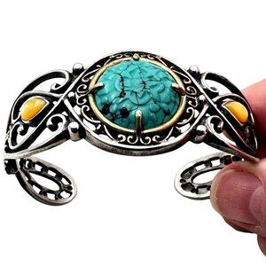 Carolyn Pollack Womens Bracelet Blue Turquoise Pearl Sterling Silver Brass Cuff